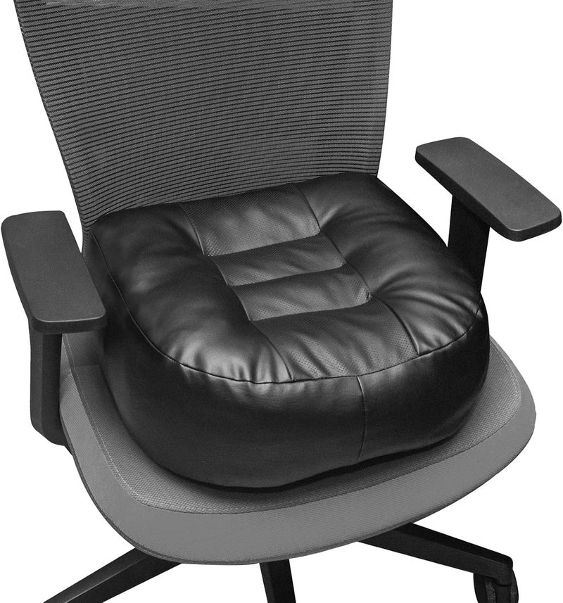 YOUFI Leather Seat Cushion Extra-Thick Booster for Office Chair to Rise Height - Full Filling for Support - with Breathable Cover, Handle and Buckle - Relieves Back Pain – 18"x16"x6" (Black) - Image 1